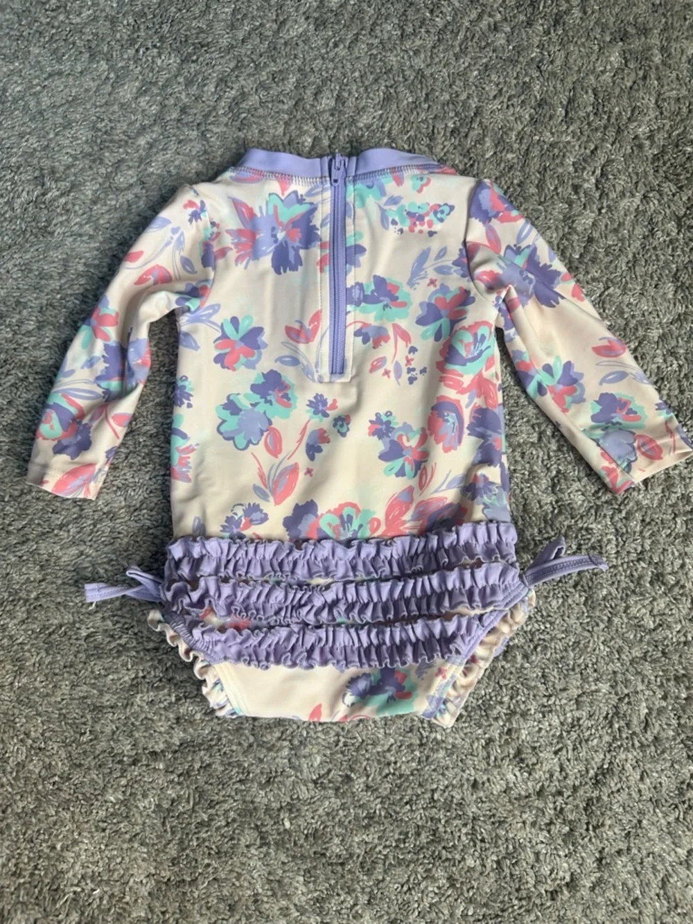 RuffleButts Princess Meadow Long Sleeved Rash Guard swimsuit 3-6 floral UPF 50